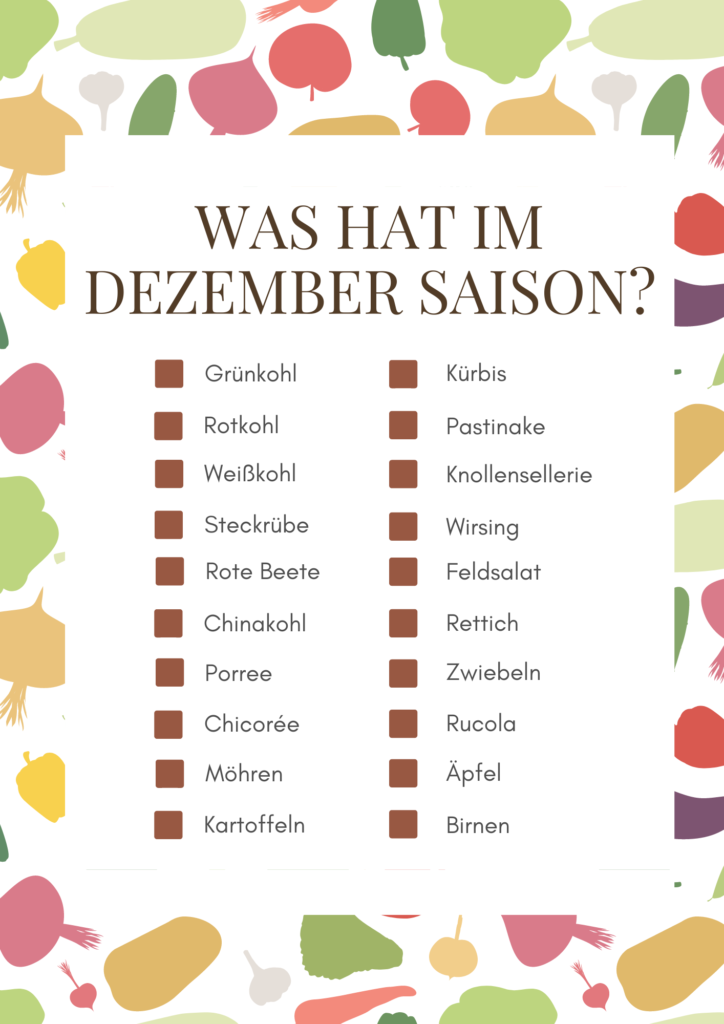 Saisonkalender, Dezember, Gemüse, Obst, Saisongemüse, Saisonobst, Gesunde Ernährung